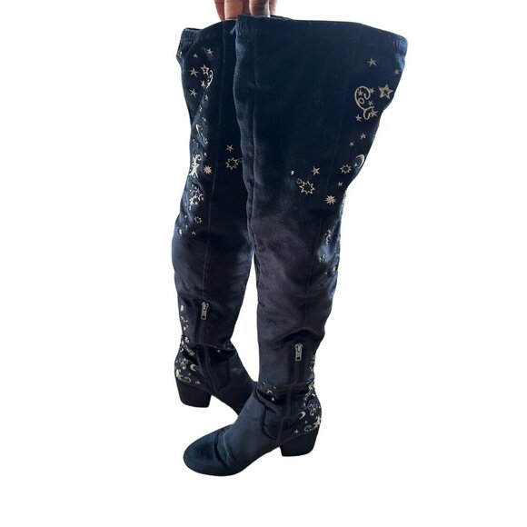ASH Eros Velvet Boho Black Tall Boots Embroidered Over-The-Knee Sz 37 US 6.5 - Picture 6 of 16